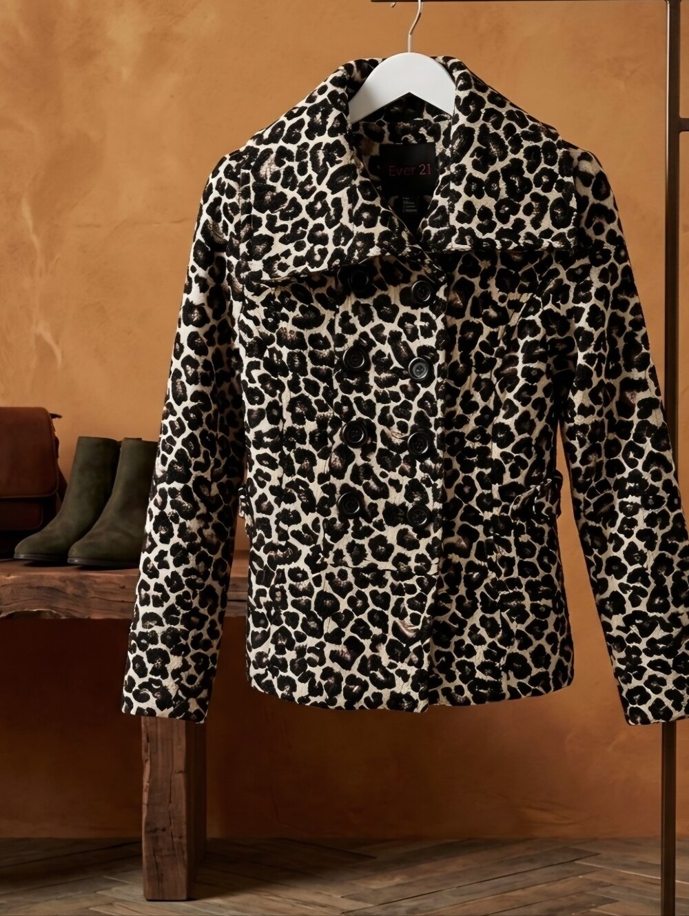 Forever 21 Leopard Print Double-Breasted Peacoat